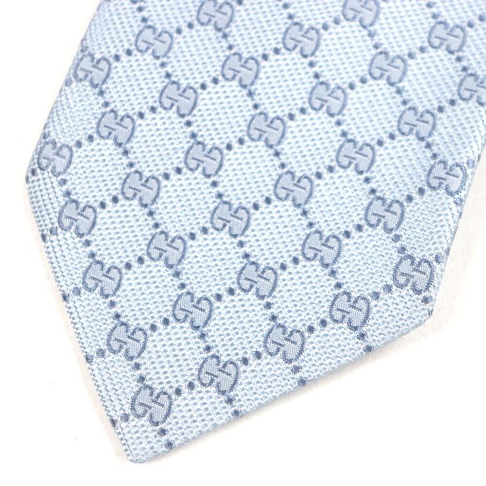 Gucci 100% Silk Cravat GG Pattern Allover Tie Light Blue - Picture 3 of 10